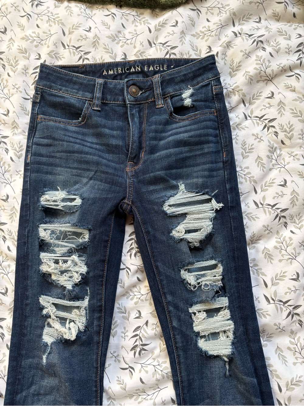 American Eagle Outfitters Dark Blue Ripped Skinny Jeans